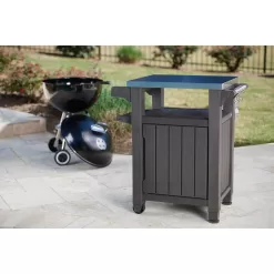 Keter Unity 40 Gal Patio Storage Grilling Bar Cart w/Stainless Steel Top, Brown