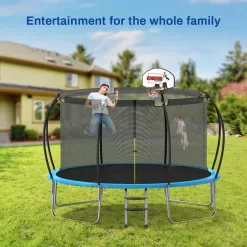Nazhura Trampoline 12 ft with Enclosure and Basketball Hoop, 1300lbs Capacity