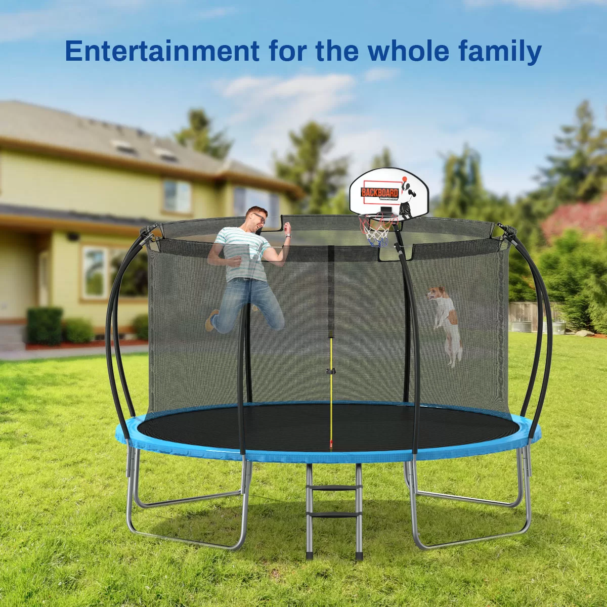 Nazhura Trampoline 12 ft with Enclosure and Basketball Hoop, 1300lbs Capacity