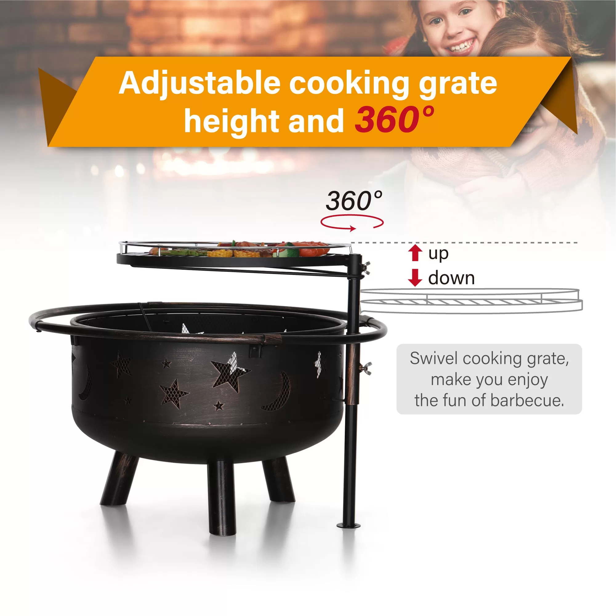 Sophia & William 30" 2 in 1 Outdoor Wood Burning Fire Pit Firepit Bowl with Cooking Grate