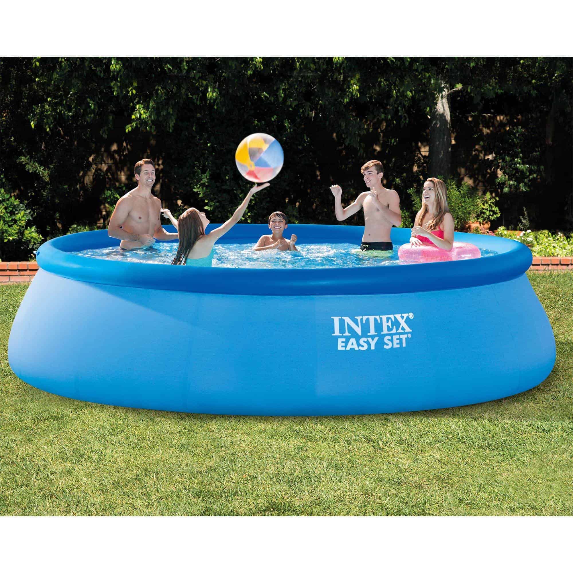 Intex 15' x 42" Inflatable Easy Set Swimming Pool and Debris Vinyl Cover Tarp