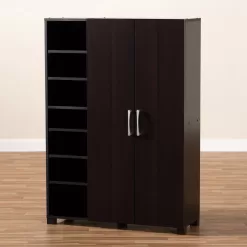 Baxton Studio 2 Door Entryway Shoe Storage Cabinet with Open Shelves.