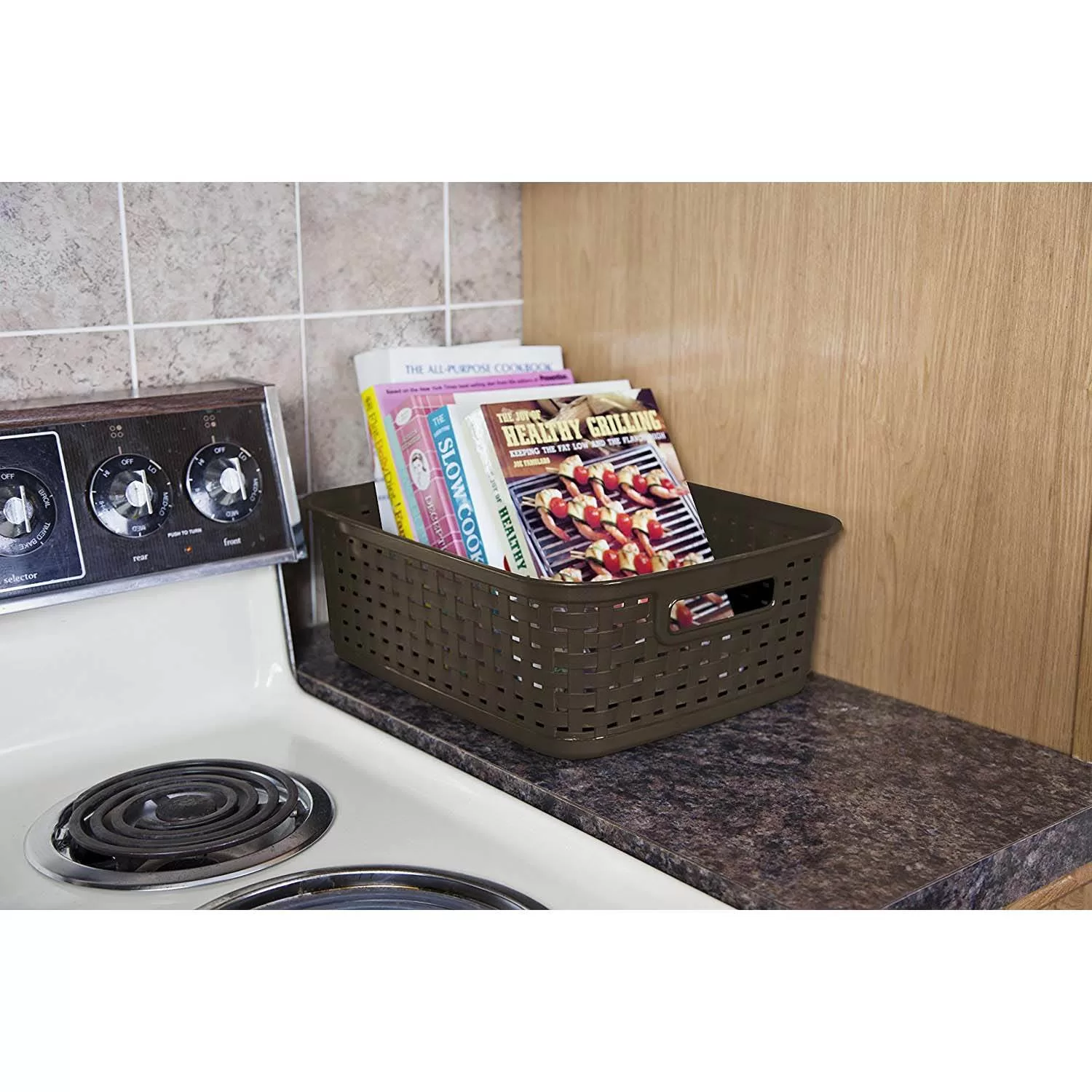 Sterilite Decorative Wicker Style Short Weave Storage Basket, Espresso (24 Pack)
