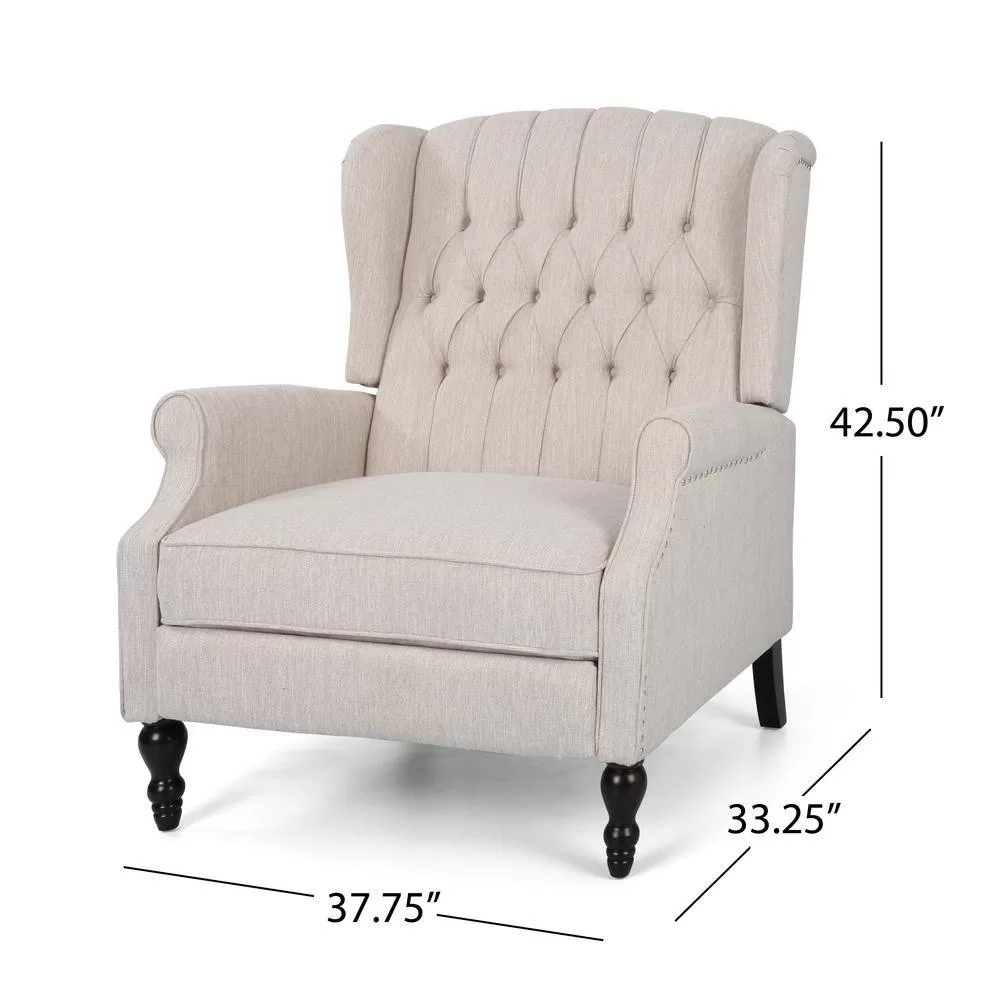 Noble House Apaloosa Beige Nailhead Trim Recliner