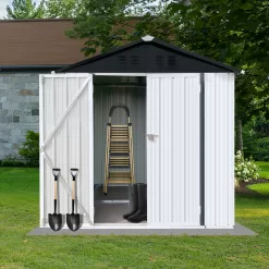 6' x 4' Outdoor Metal Storage Shed, Galvanized Steel Garden Shed with Lockable Doors, Outdoor Storage Shed