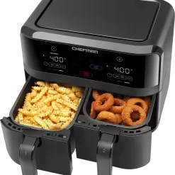 Chefman TurboFry Digital Touch Dual Basket Air Fryer, XL 9 Qt, 1500W, Black