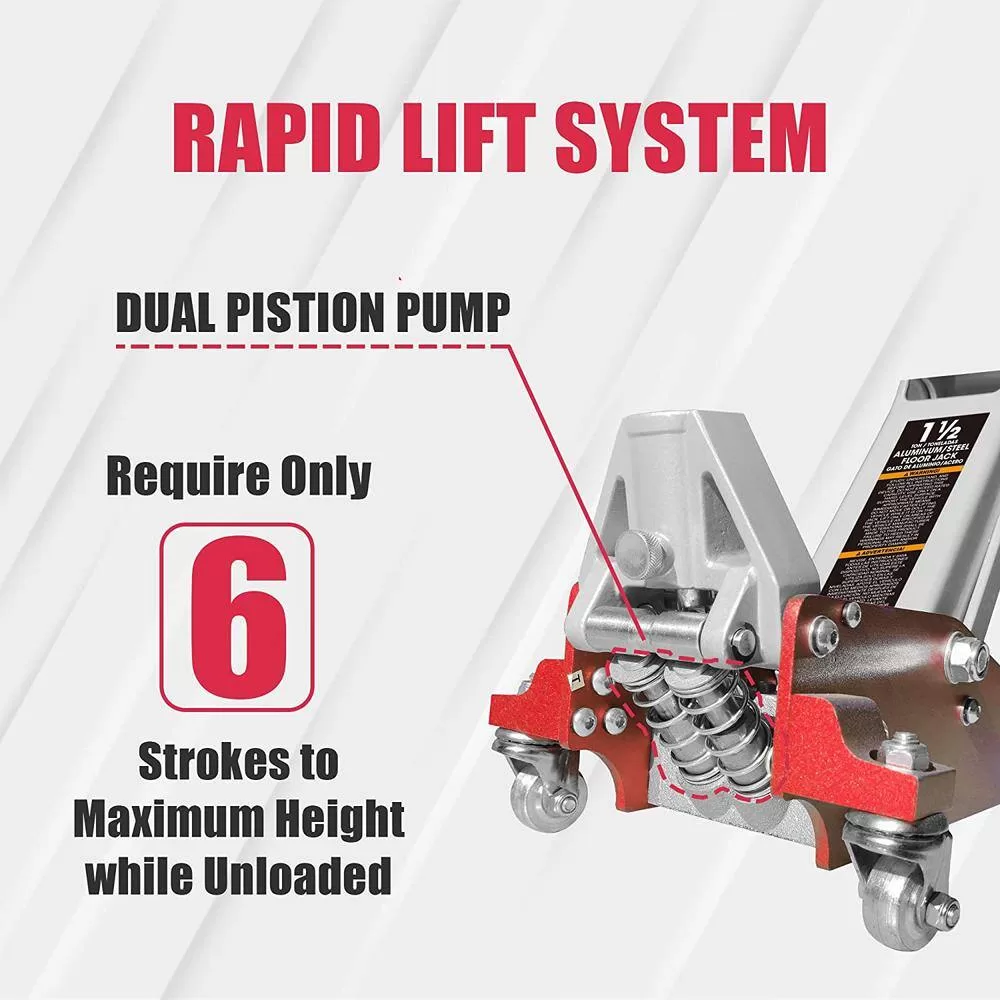 Big Red AT815016LR 1.5-Ton Low-Profile Aluminum and Steel Floor Jack with Dual Piston Speedy Lift