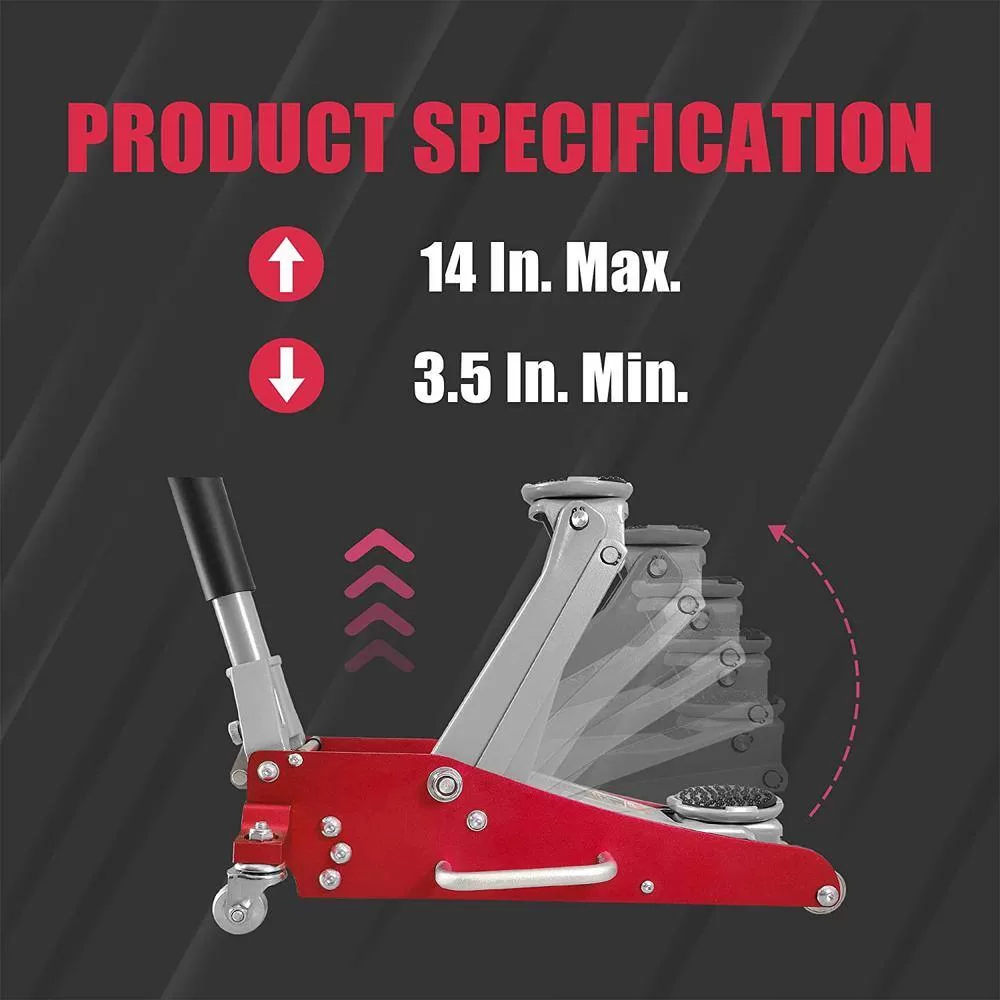 Big Red AT815016LR 1.5-Ton Low-Profile Aluminum and Steel Floor Jack with Dual Piston Speedy Lift
