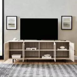 Welwick Designs 70 in. Birch Wood and Glass Modern Herringbone TV Stand with 4-Drawers (Max tv size 80 in.)