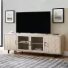 Welwick Designs 70 in. Birch Wood and Glass Modern Herringbone TV Stand with 4-Drawers (Max tv size 80 in.)