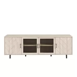 Welwick Designs 70 in. Birch Wood and Glass Modern Herringbone TV Stand with 4-Drawers (Max tv size 80 in.)