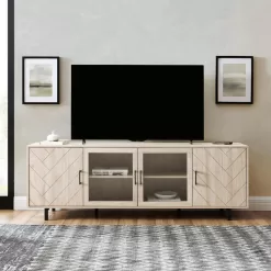 Welwick Designs 70 in. Birch Wood and Glass Modern Herringbone TV Stand with 4-Drawers (Max tv size 80 in.)