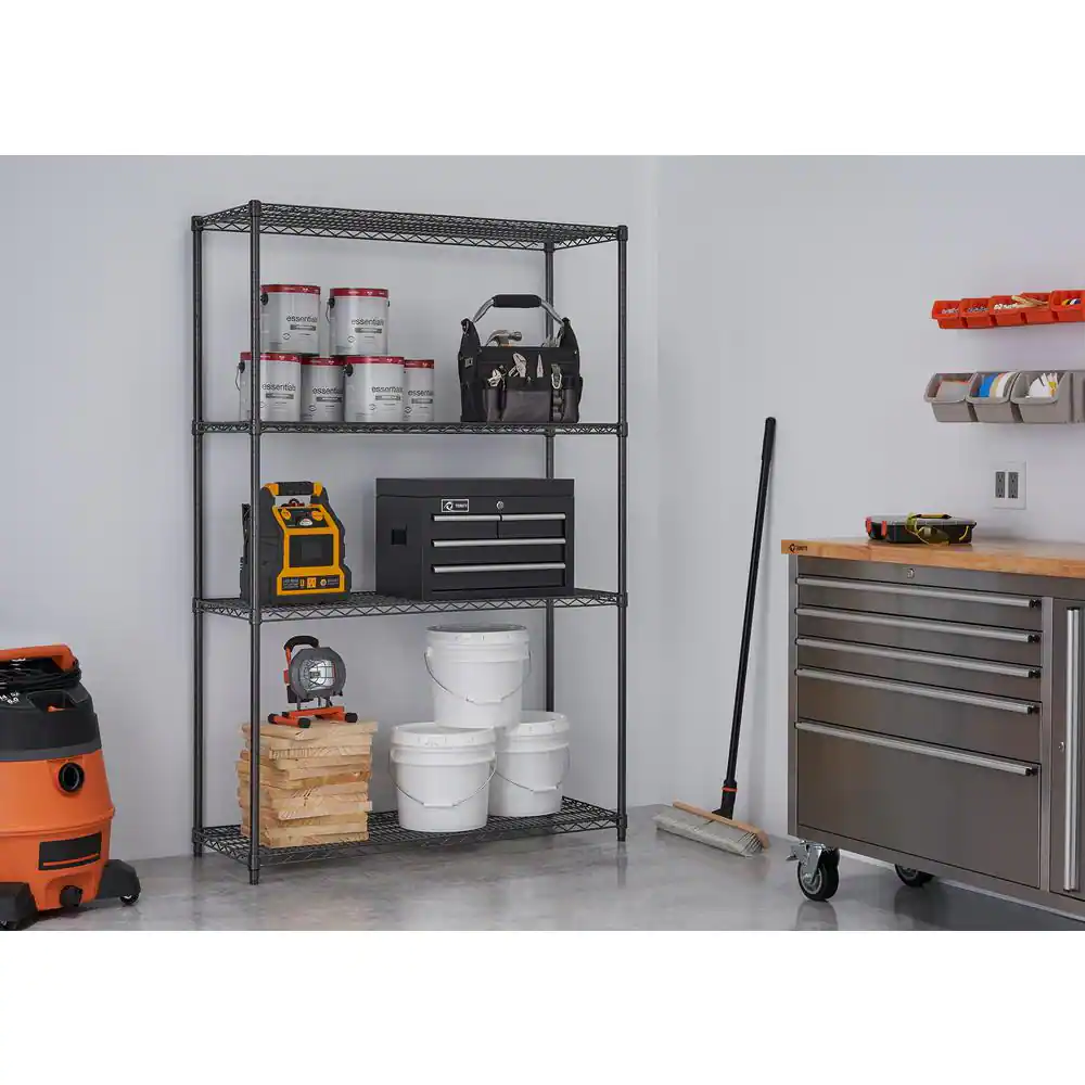 TRINITY PRO Black 4-Tier Steel Wire Garage Storage Shelving Unit (48 in. W x 72 in. H x 18 in. D)