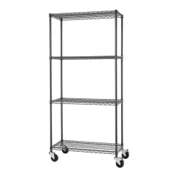 TRINITY TBFPBA-0920 PRO Black 4-Tier Rolling Steel Wire Garage Storage Shelving Unit (36 in. W x 77 in. H x 18 in. D)
