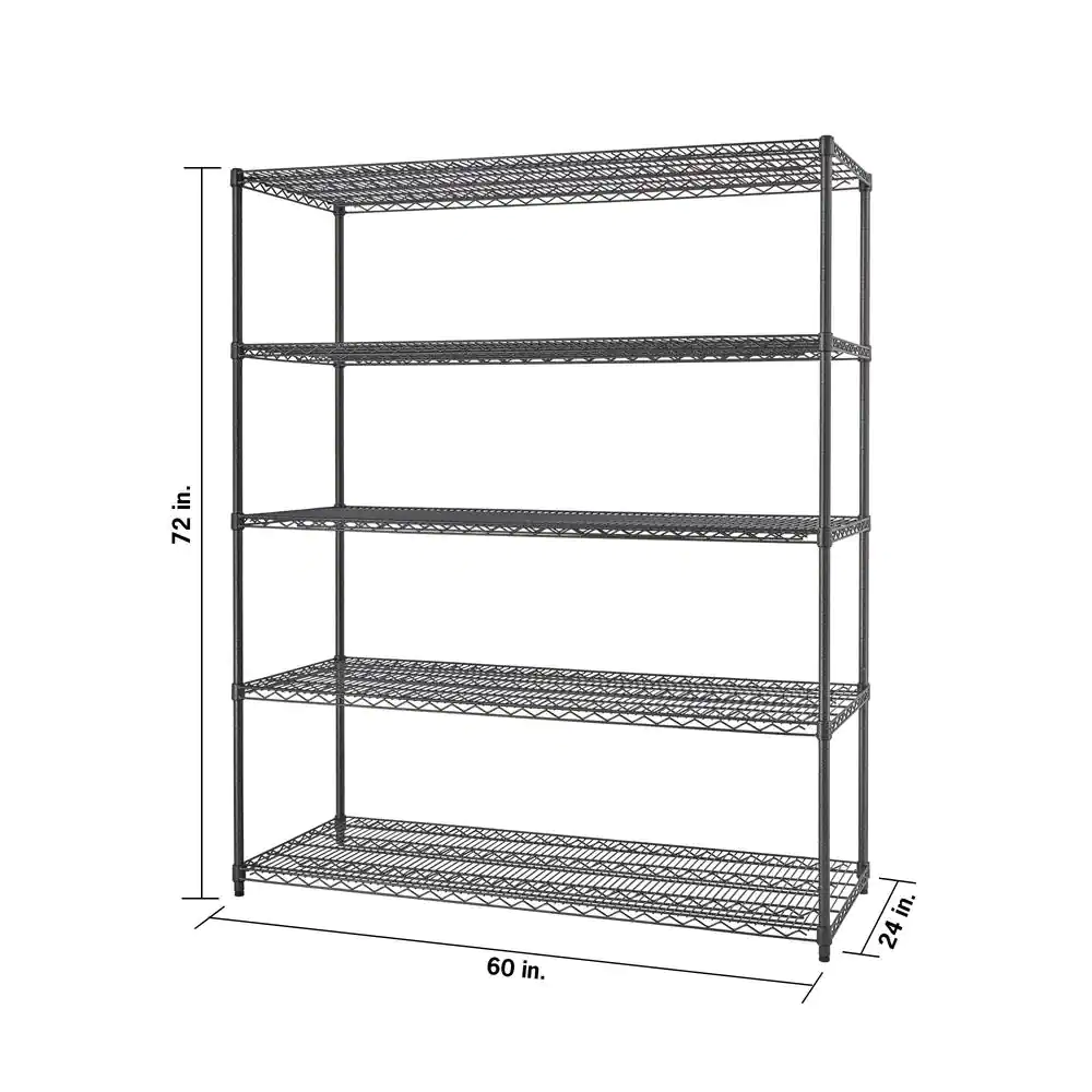 TRINITY TBFPBA-0928 PRO Black 5-Tier Steel Wire Garage Storage Shelving Unit (60 in. W x 72 in. H x 24 in. D)