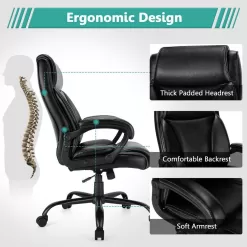 Costway Black 400 lbs. Big and Tall Leather Office Chair Adjustable High Back Task Chair
