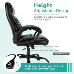 Costway Black 400 lbs. Big and Tall Leather Office Chair Adjustable High Back Task Chair
