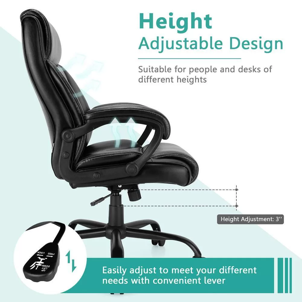 Costway Black 400 lbs. Big and Tall Leather Office Chair Adjustable High Back Task Chair