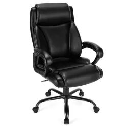 Costway Black 400 lbs. Big and Tall Leather Office Chair Adjustable High Back Task Chair