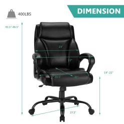 Costway Black 400 lbs. Big and Tall Leather Office Chair Adjustable High Back Task Chair
