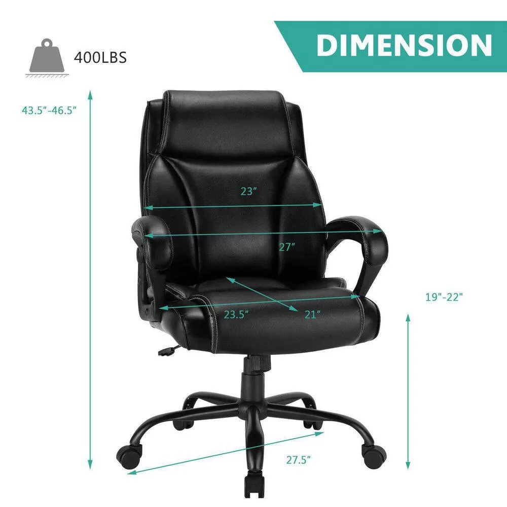 Costway Black 400 lbs. Big and Tall Leather Office Chair Adjustable High Back Task Chair