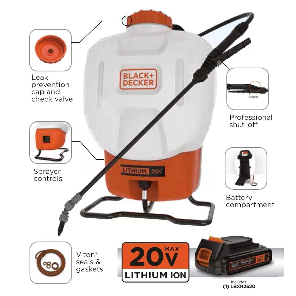 BLACK+DECKER 190657 4 Gal. Black and Decker Battery Powered Backpack Sprayer