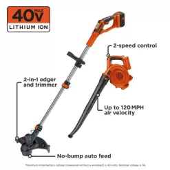 BLACK+DECKER LCC140 40V MAX Brushless Cordless Battery Powered String Trimmer (1) 2Ah Battery & Charger & Leaf Blower (Tool Only)