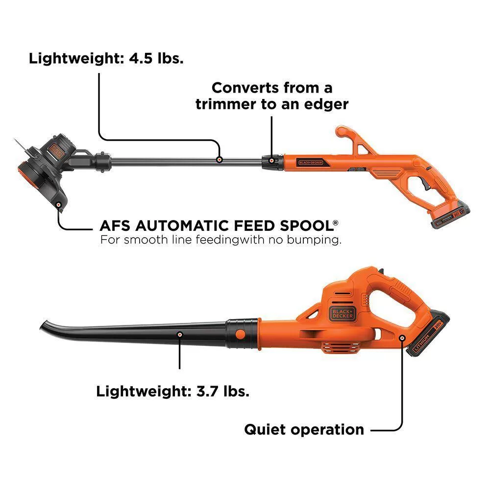 BLACK+DECKER LCC221 20V MAX Cordless Battery Powered String Trimmer & Leaf Blower Combo Kit with (1) 1.5 Ah Battery and Charger
