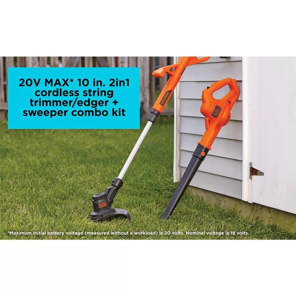 BLACK+DECKER LCC221 20V MAX Cordless Battery Powered String Trimmer & Leaf Blower Combo Kit with (1) 1.5 Ah Battery and Charger