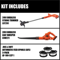 BLACK+DECKER LCC2223ZP 20V MAX Cordless Battery Powered String Trimmer and Leaf Blower Combo Kit with 3 Spools & (2) 1.5 Ah Batteries & Charger