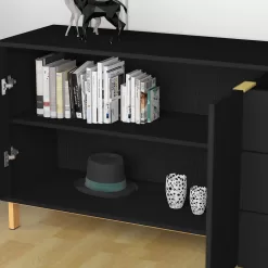 FUFU&GAGA 62.9 in. Wood Black TV Stand Entertainment Center with Storage Cabinet and 3-Drawers Fits TV's up to 70 in.