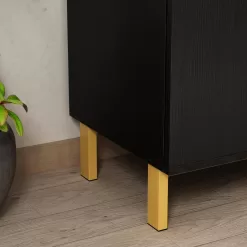 FUFU&GAGA 62.9 in. Wood Black TV Stand Entertainment Center with Storage Cabinet and 3-Drawers Fits TV's up to 70 in.