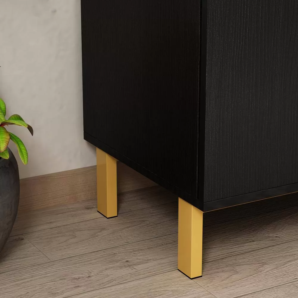FUFU&GAGA 62.9 in. Wood Black TV Stand Entertainment Center with Storage Cabinet and 3-Drawers Fits TV's up to 70 in.