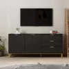 FUFU&GAGA 62.9 in. Wood Black TV Stand Entertainment Center with Storage Cabinet and 3-Drawers Fits TV's up to 70 in.