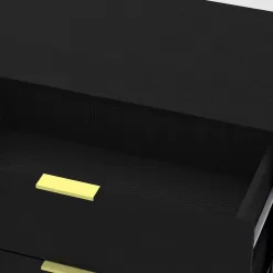 FUFU&GAGA 62.9 in. Wood Black TV Stand Entertainment Center with Storage Cabinet and 3-Drawers Fits TV's up to 70 in.