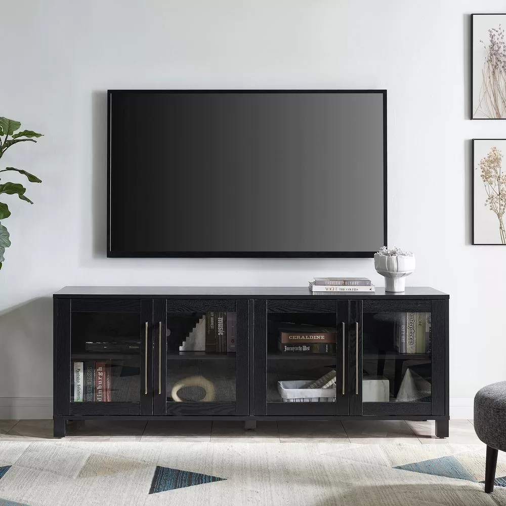 Meyer&Cross Quincy 68 in. Black Grain TV Stand Fits TV's up to 80 in.