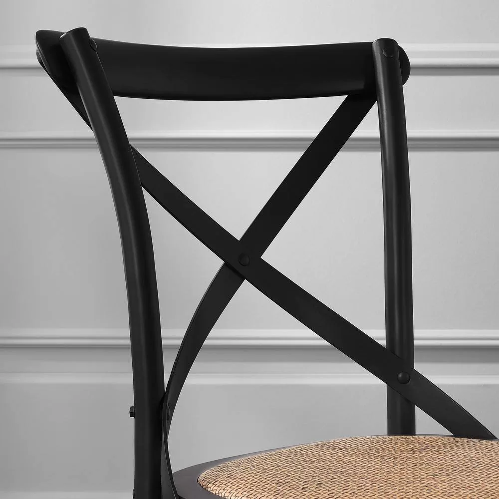 Home Decorators Collection Mavery Black Wood Dining Chair with Cross Back and Woven Seat (Set of 2) (19 in. W x 34.6 in. H)
