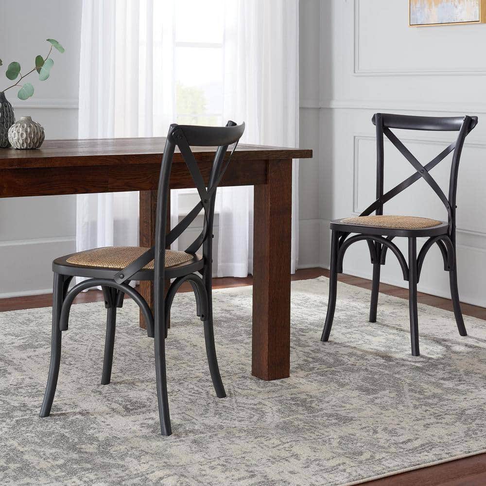 Home Decorators Collection Mavery Black Wood Dining Chair with Cross Back and Woven Seat (Set of 2) (19 in. W x 34.6 in. H)