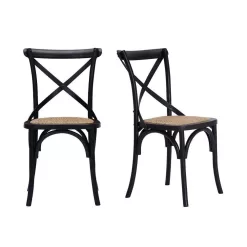 Home Decorators Collection Mavery Black Wood Dining Chair with Cross Back and Woven Seat (Set of 2) (19 in. W x 34.6 in. H)