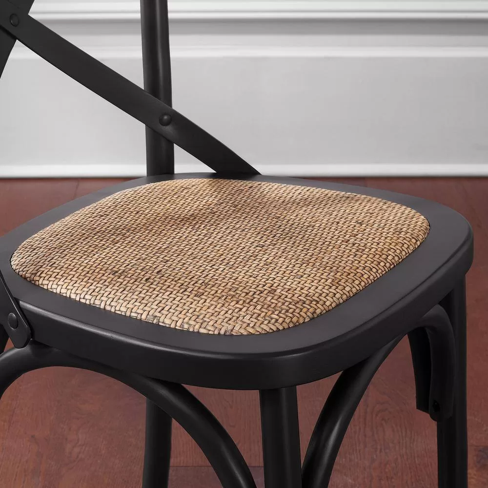 Home Decorators Collection Mavery Black Wood Dining Chair with Cross Back and Woven Seat (Set of 2) (19 in. W x 34.6 in. H)