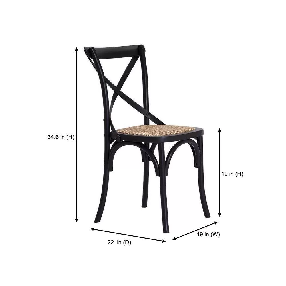 Home Decorators Collection Mavery Black Wood Dining Chair with Cross Back and Woven Seat (Set of 2) (19 in. W x 34.6 in. H)