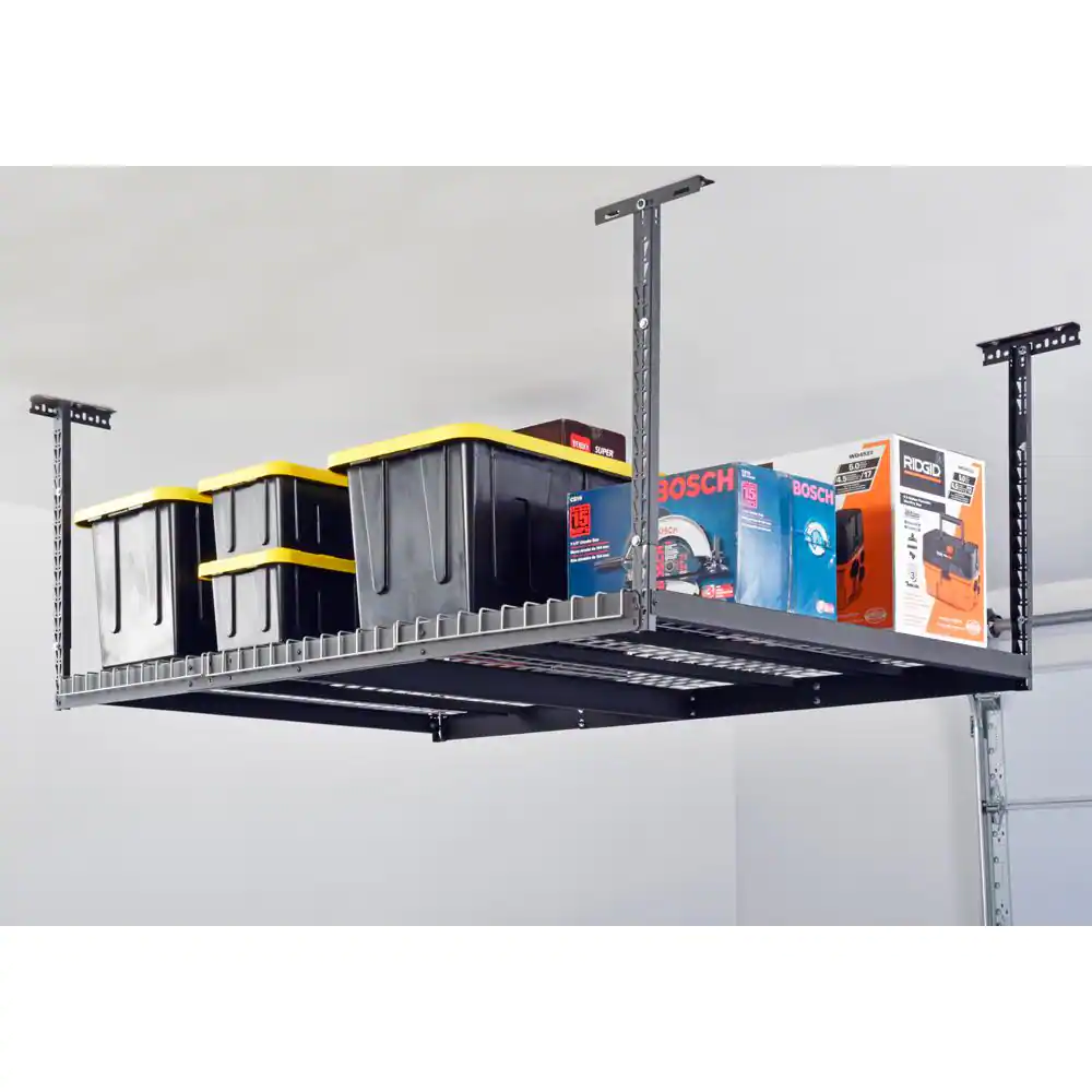 Husky ACR3296B-P Adjustable Height Overhead Ceiling Mount Garage Rack in Black (42 in. H x 96 in. W x 32 in. D)