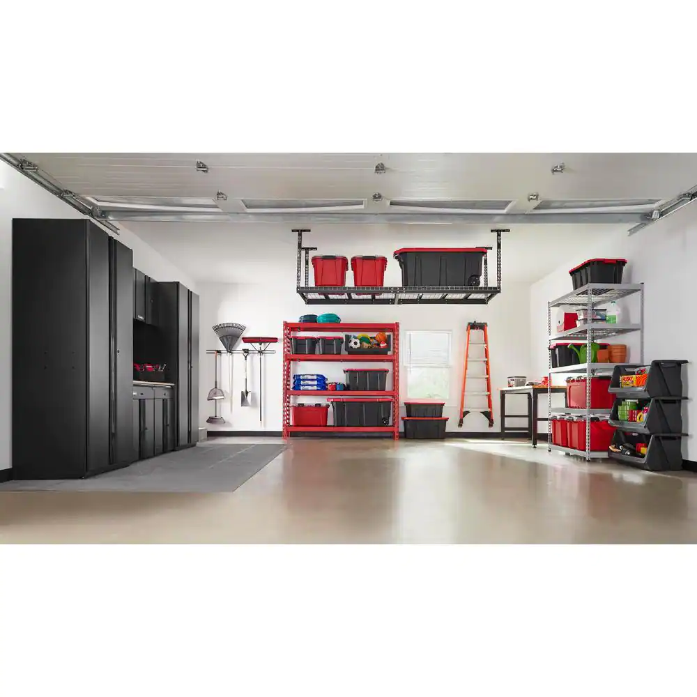 Husky ACR3296B-P Adjustable Height Overhead Ceiling Mount Garage Rack in Black (42 in. H x 96 in. W x 32 in. D)
