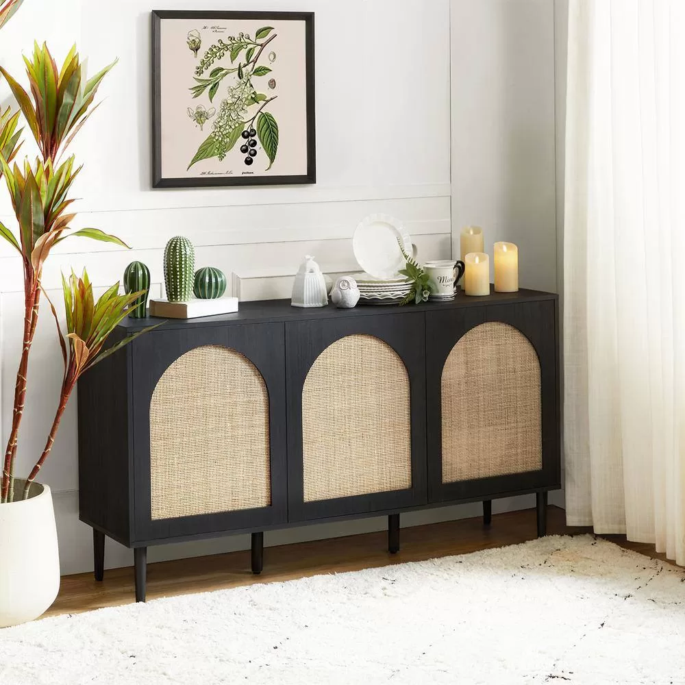 JAYDEN CREATION Mercury 56 in. Wide Black Sideboard with 3-Doors - Image 11