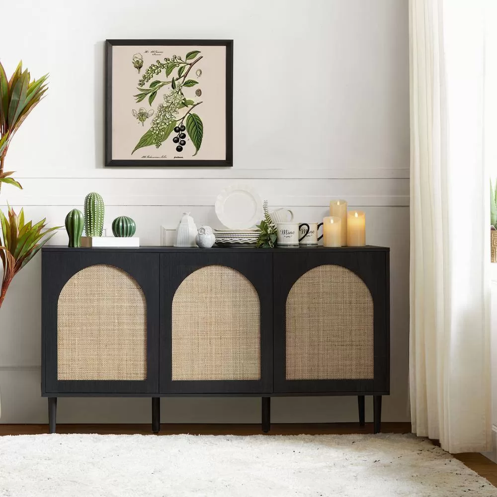 JAYDEN CREATION Mercury 56 in. Wide Black Sideboard with 3-Doors - Image 2