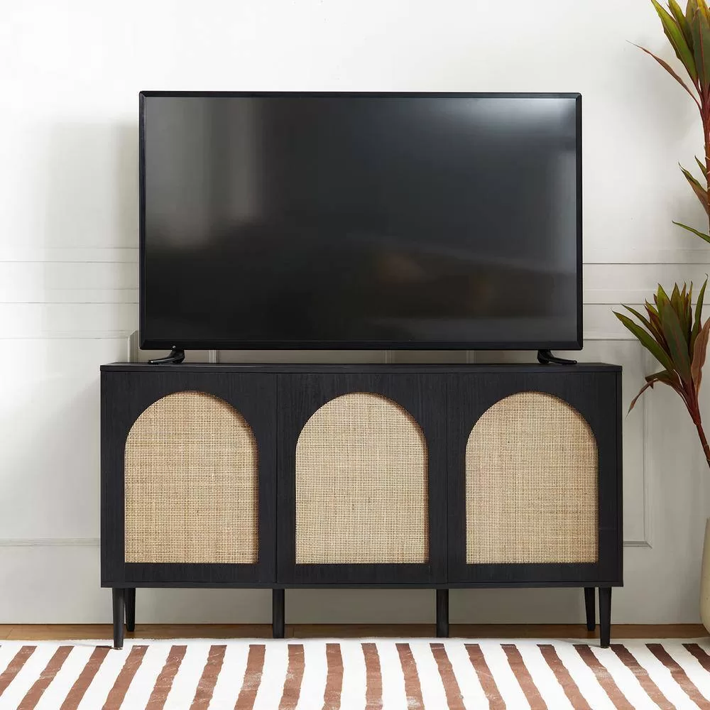 JAYDEN CREATION Mercury 56 in. Wide Black Sideboard with 3-Doors - Image 9