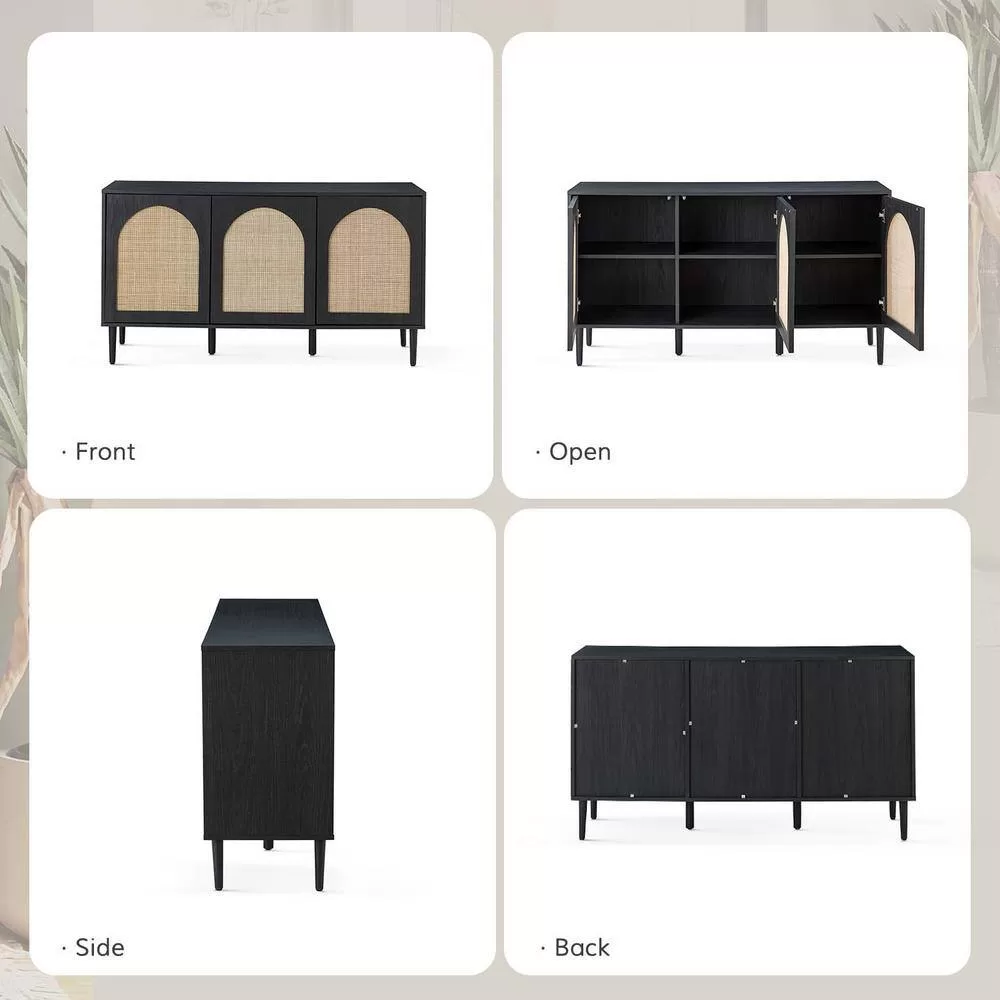 JAYDEN CREATION Mercury 56 in. Wide Black Sideboard with 3-Doors - Image 8