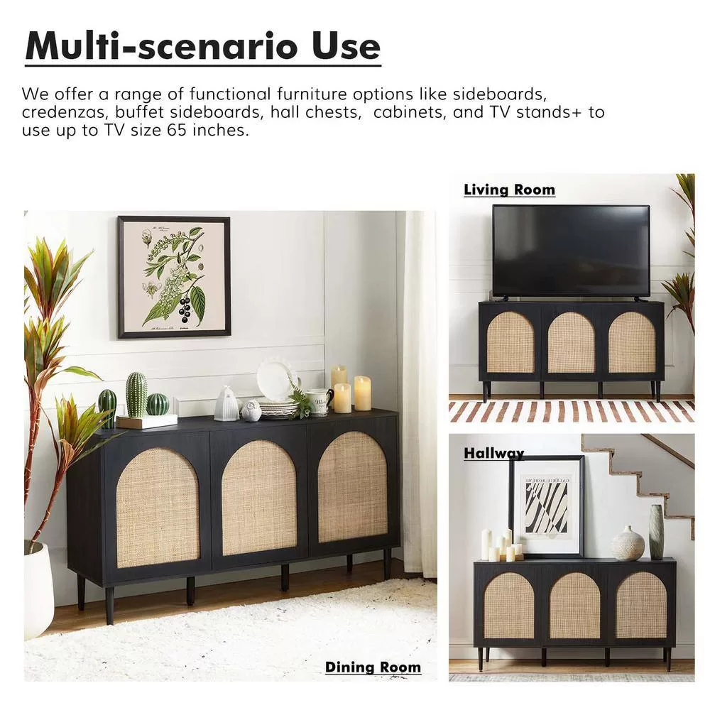 JAYDEN CREATION Mercury 56 in. Wide Black Sideboard with 3-Doors - Image 6