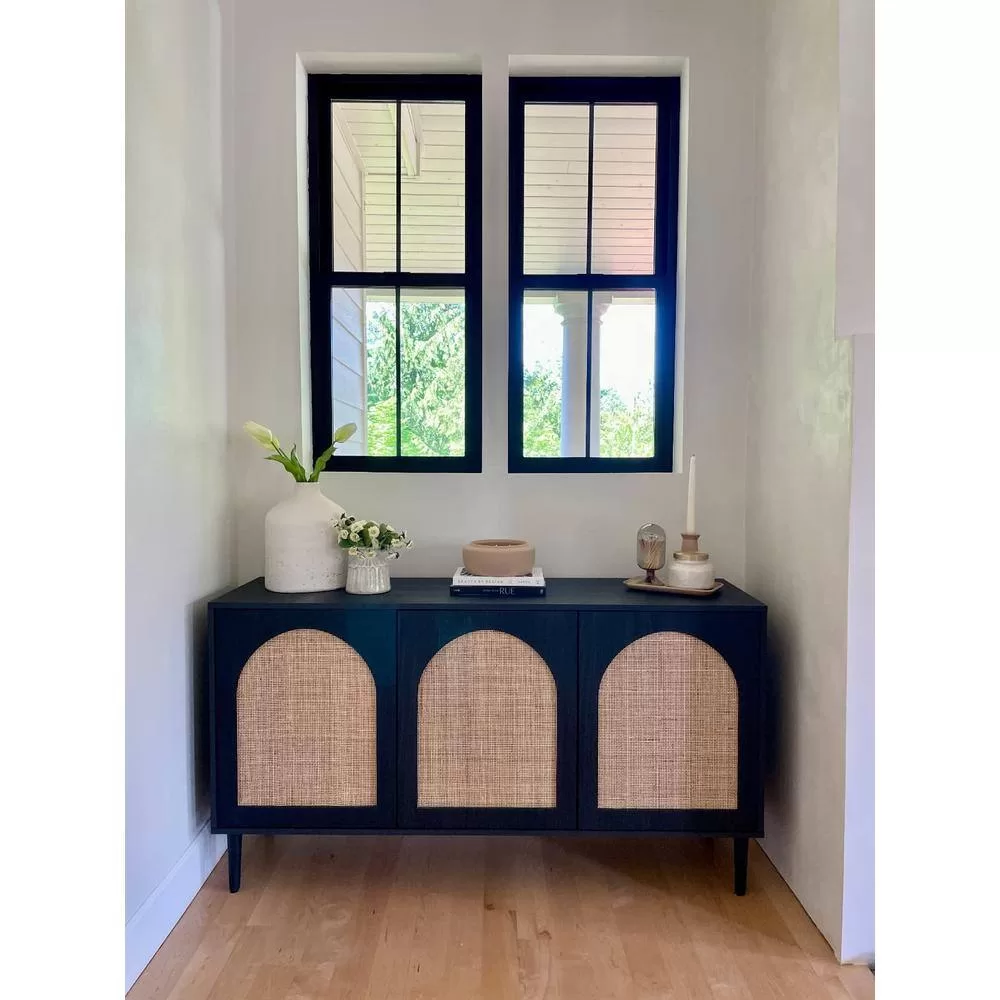 JAYDEN CREATION Mercury 56 in. Wide Black Sideboard with 3-Doors