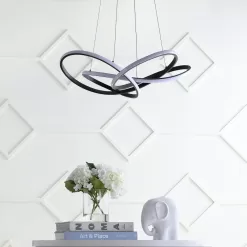 JONATHAN Y JYL7219A Alexia 25 in. Black Abstract Integrated LED Metal Adjustable Pendant